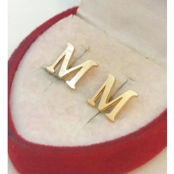 Złote kolczyki Litera M sztyft NOWE PR.585 W:1,12gr InterSKLEP