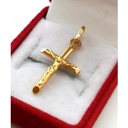 Złota zawieszka Krzyżyk z Jezusem Pr.585 W:1,30gr