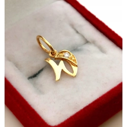 Złota zawieszka Litera W z cyrkonią Pr.585 W:0,62gr