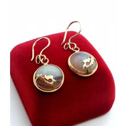 Złote kolczyki wiszące z Agatami Pr.583 W:7,11gr Dł:4cm