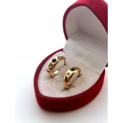 Złote kolczyki z diamentami i szafirami Pr.585 W:2,13gr kółka, sztyft