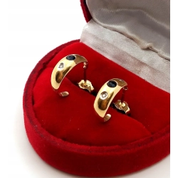 Złote kolczyki z diamentami i szafirami Pr.585 W:2,13gr kółka, sztyft