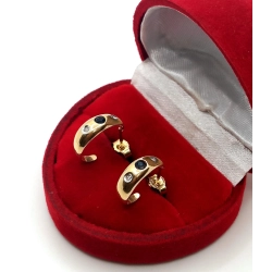Złote kolczyki z diamentami i szafirami Pr.585 W:2,13gr kółka, sztyft