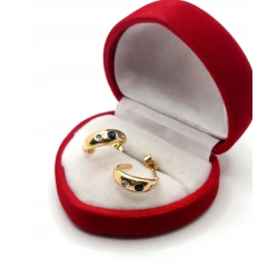 Złote kolczyki z diamentami i szafirami Pr.585 W:2,13gr kółka, sztyft