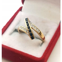 Złoty pierścionek szeroki zygzak z cyrkoniami Pr.585 W:3,34gr Roz.15