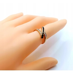 Złoty pierścionek szeroki zygzak z cyrkoniami Pr.585 W:3,34gr Roz.15