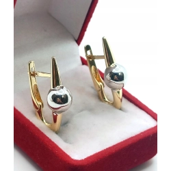 Złote kolczyki bicolor z kulką Dł:2,5cm Pr.585 W:2,63gr