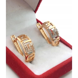 Złoe kolczyki ażurowy grecki wzór z cyrkoniami P.585 W:4,02gr Dł:1,7cm