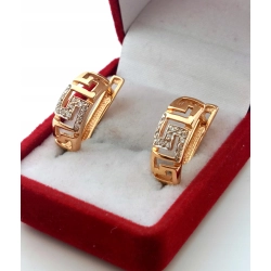 Złoe kolczyki ażurowy grecki wzór z cyrkoniami P.585 W:4,02gr Dł:1,7cm