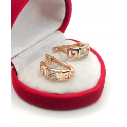 Złoe kolczyki ażurowy grecki wzór z cyrkoniami P.585 W:4,02gr Dł:1,7cm