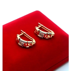 Złoe kolczyki ażurowy grecki wzór z cyrkoniami P.585 W:4,02gr Dł:1,7cm