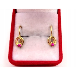 Złote kolczyki z różowym kamieniem NOWE PR.585 W:1,11gr InterSKLEP
