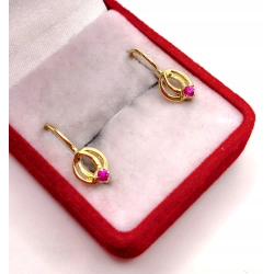 Złote kolczyki z różowym kamieniem NOWE PR.585 W:1,11gr InterSKLEP