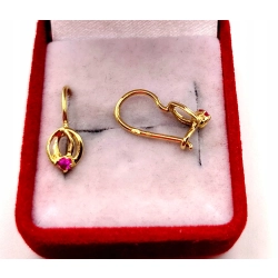 Złote kolczyki z różowym kamieniem NOWE PR.585 W:1,11gr InterSKLEP