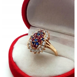 Złoty pierścionek z kolorową markizą Pr.583 W:5,20gr R.17