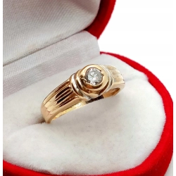 Złoty pierścionek z Cyrkonią Pr.585 W:4,17gr R.13 Szer:7mm