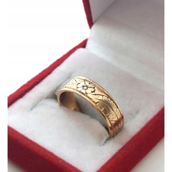 Złota obrączka zdobiona Szer.5mm Pr.583 W:3,48gr Roz.12