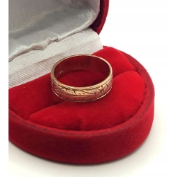 Złota obrączka zdobiona Szer.5mm Pr.583 W:3,48gr Roz.12