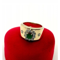 Złoty pierścionek Szmaragd 0,55ct Diamenty 0,40ct Pr.750 W:7,23gr R.14