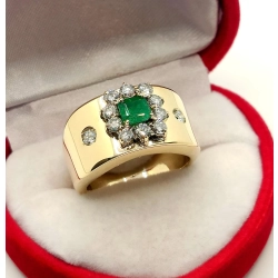 Złoty pierścionek Szmaragd 0,55ct Diamenty 0,40ct Pr.750 W:7,23gr R.14