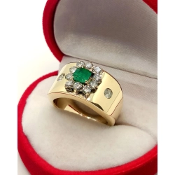 Złoty pierścionek Szmaragd 0,55ct Diamenty 0,40ct Pr.750 W:7,23gr R.14