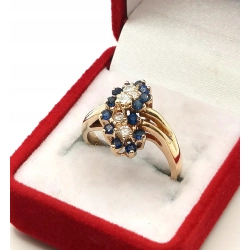 Złoty pierścionek brylanty i szafiry 0,75ct PR.585 W:4,89gr R.12 InterSKLEP