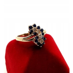 Złoty pierścionek brylanty i szafiry 0,75ct PR.585 W:4,89gr R.12 InterSKLEP