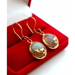 Złote kolczyki wiszące z Agatami Pr.583 W:7,11gr Dł:4cm