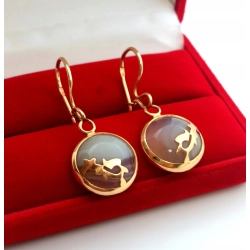Złote kolczyki wiszące z Agatami Pr.583 W:7,11gr Dł:4cm