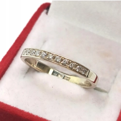 Złoty pierścionek obrączka z diamentami 11szt 0,14ct Pr.585 W:2,55gr R.16