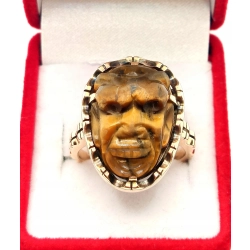 Złoty pierścionek sygnet z rzeźbą w Tygrysim Oku Pr.585 W:8,36gr R.17