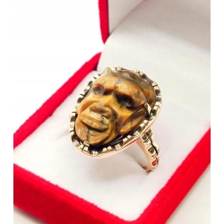 Złoty pierścionek sygnet z rzeźbą w Tygrysim Oku Pr.585 W:8,36gr R.17