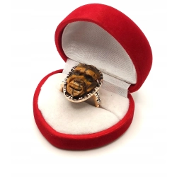 Złoty pierścionek sygnet z rzeźbą w Tygrysim Oku Pr.585 W:8,36gr R.17