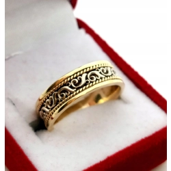 Złota obrączka zdobiona Bicolor szer.6mm Pr.585 W:5,74gr r.13