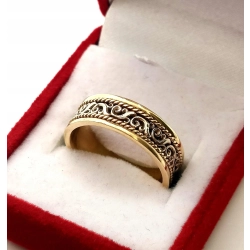 Złota obrączka zdobiona Bicolor szer.6mm Pr.585 W:5,74gr r.13