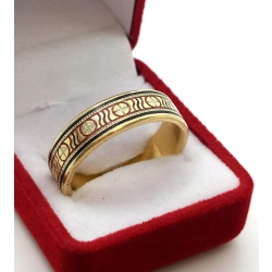 Złota obrączka zdobiona emalią szer.7mm Pr.750 W:12,53gr Roz.23