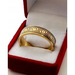 Złota obrączka zdobiona emalią szer.7mm Pr.750 W:12,53gr Roz.23