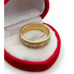 Złota obrączka zdobiona emalią szer.7mm Pr.750 W:12,53gr Roz.23