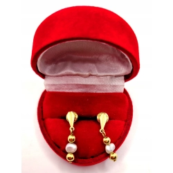 Złote kolczyki z perełkami wiszące sztyft PR.585 W:2,33gr InterSKLEP