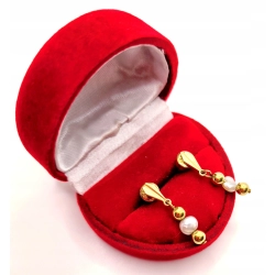 Złote kolczyki z perełkami wiszące sztyft PR.585 W:2,33gr InterSKLEP