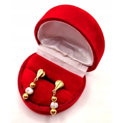 Złote kolczyki z perełkami wiszące sztyft PR.585 W:2,33gr InterSKLEP