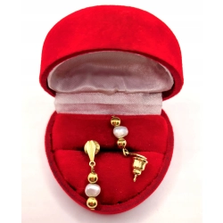 Złote kolczyki z perełkami wiszące sztyft PR.585 W:2,33gr InterSKLEP