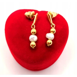 Złote kolczyki z perełkami wiszące sztyft PR.585 W:2,33gr InterSKLEP