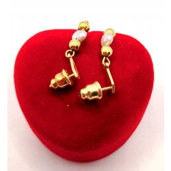 Złote kolczyki z perełkami wiszące sztyft PR.585 W:2,33gr InterSKLEP