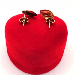 Złote kolczyki z pomarańczowym kamieniem sztyft PR.585 W:0,87gr InterSKLEP