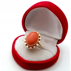 Złoty pierścionek z Koralem Pr.585 W:4,79gr Roz.15