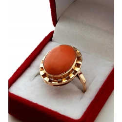 Złoty pierścionek z Koralem Pr.585 W:4,79gr Roz.15