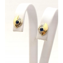 Złote kolczyki z szafirami i mini diamentami Pr.585 W:1,51gr sztyft