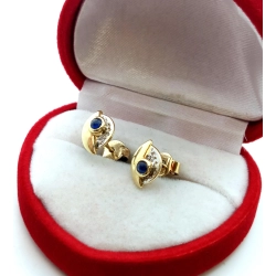 Złote kolczyki z szafirami i mini diamentami Pr.585 W:1,51gr sztyft