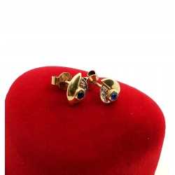 Złote kolczyki z szafirami i mini diamentami Pr.585 W:1,51gr sztyft